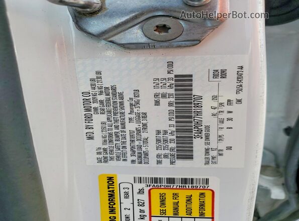 3FA6P0H77HR189707 2017 FORD FUSION White Շարժիչի բաժամունքի տեսք