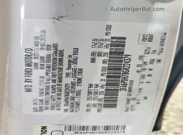 3FA6P0H78GR224379 2016 FORD FUSION White Vista del compartimento del motor