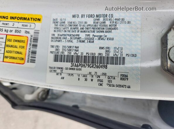 3FA6P0H79GR260498 2016 FORD FUSION White VIN sticker view