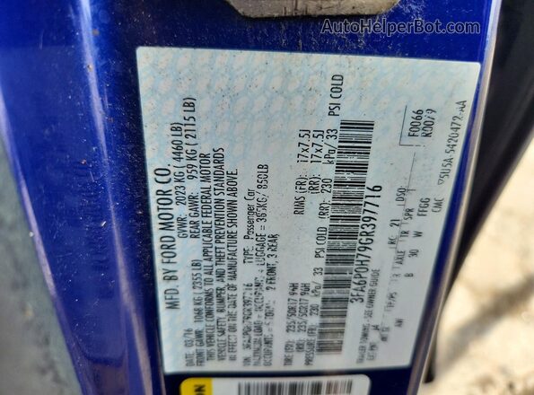 3FA6P0H79GR397716 2016 FORD FUSION Blue Vista del compartimento del motor