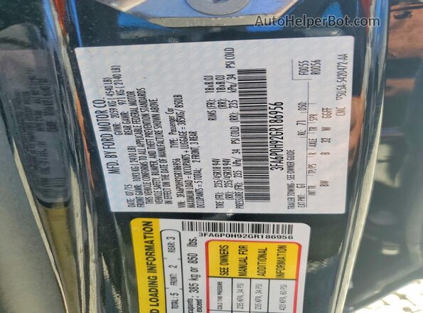 3FA6P0H92GR186956 2016 FORD FUSION Black Vista del compartimento del motor