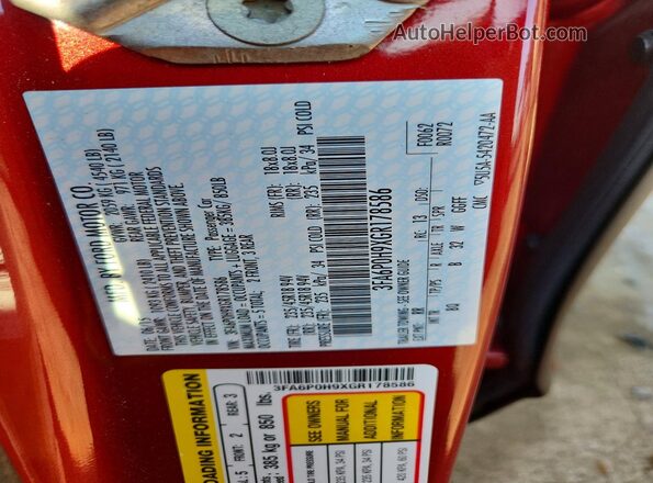 3FA6P0H9XGR178586 2016 FORD FUSION Red Widok komory silnika
