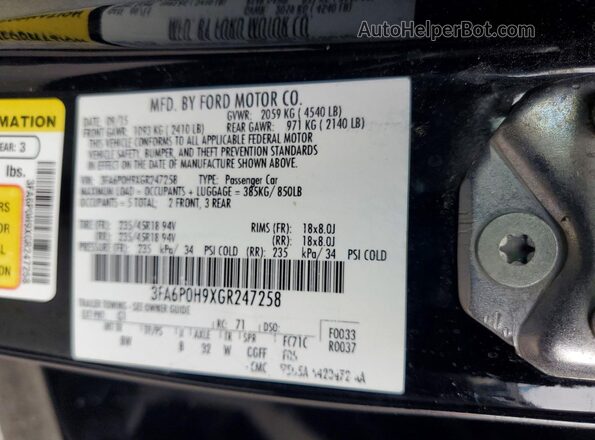 3FA6P0H9XGR247258 2016 FORD FUSION Черный Вид подкапотного пространства