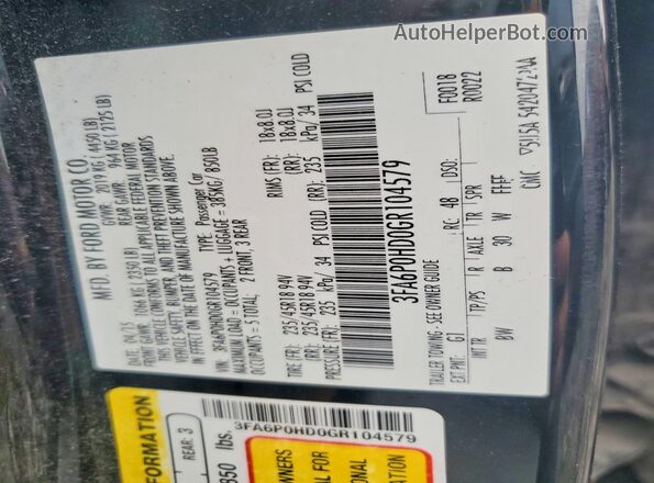 3FA6P0HD0GR104579 2016 FORD FUSION Черный Вид подкапотного пространства