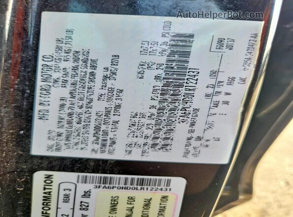 3FA6P0HD0LR122431 2020 FORD FUSION Black ძრავის განყოფილების ხედი