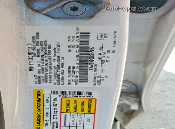 3FA6P0HD0LR257067 2020 FORD FUSION White Engine compartment view