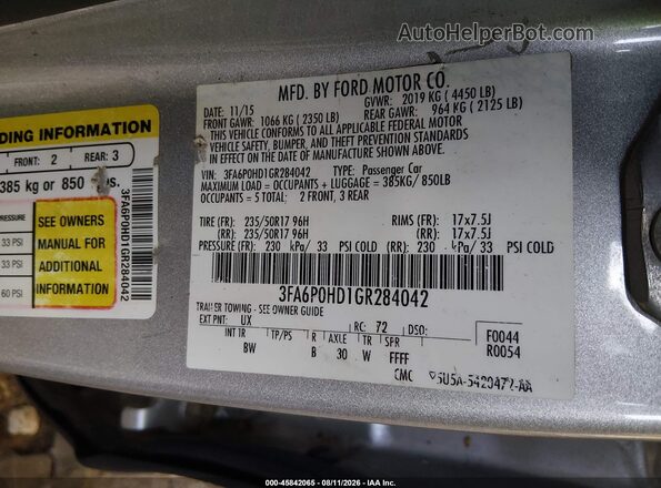 3FA6P0HD1GR284042 2016 FORD FUSION Silver Вид підкапотного простору