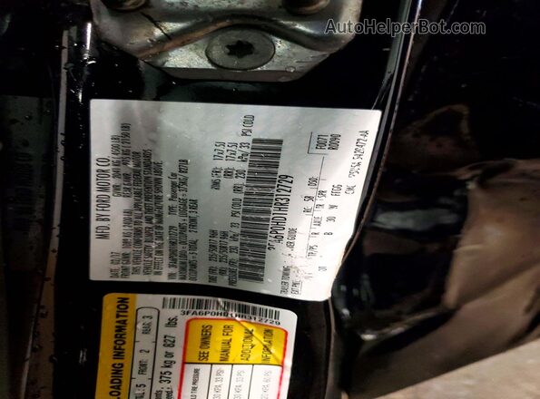 3FA6P0HD1HR312729 2017 FORD FUSION Black ძრავის განყოფილების ხედი