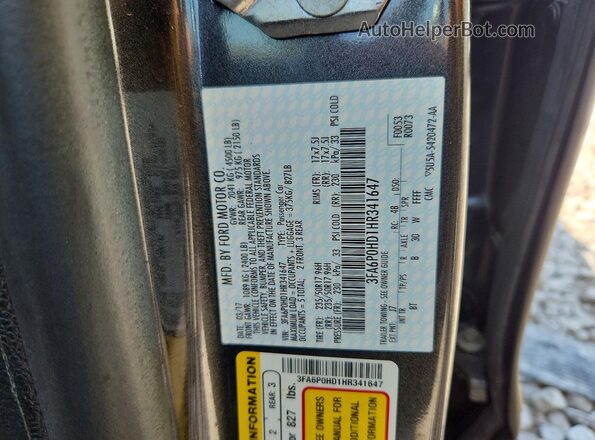 3FA6P0HD1HR341647 2017 FORD FUSION Gray Vista del compartimento del motor