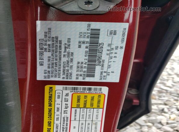 3FA6P0HD1JR276725 2018 FORD FUSION Burgundy 