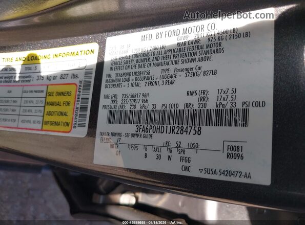 3FA6P0HD1JR284758 2018 FORD FUSION Черный Вид подкапотного пространства