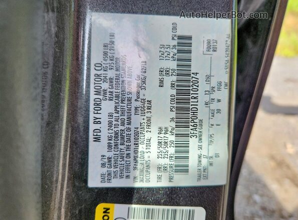 3FA6P0HD1LR102074 2020 FORD FUSION Gray Vista del compartimento del motor