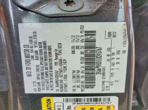 3FA6P0HD1LR245767 2020 FORD FUSION Gray Engine compartment view