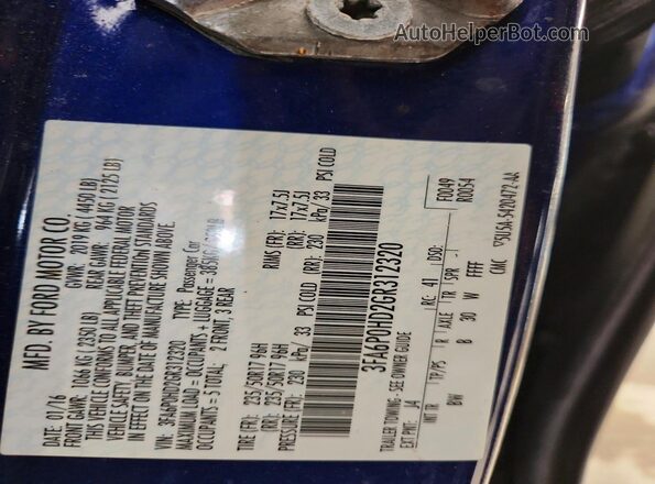 3FA6P0HD2GR312320 2016 FORD FUSION Blue Engine compartment view