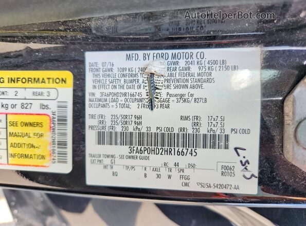 3FA6P0HD2HR166745 2017 FORD FUSION Black Widok komory silnika