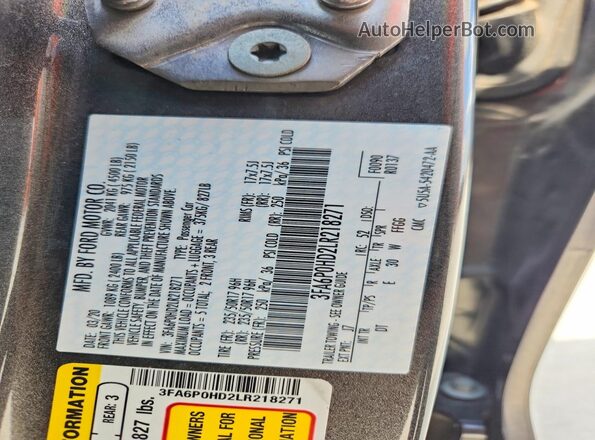 3FA6P0HD2LR218271 2020 FORD FUSION Gray Вид підкапотного простору