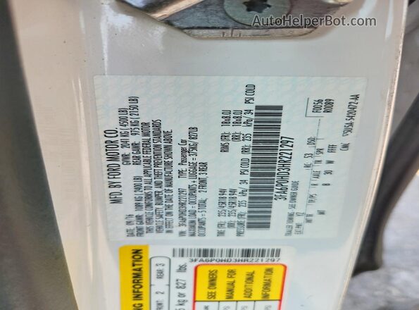 3FA6P0HD3HR221297 2017 FORD FUSION White Շարժիչի բաժամունքի տեսք