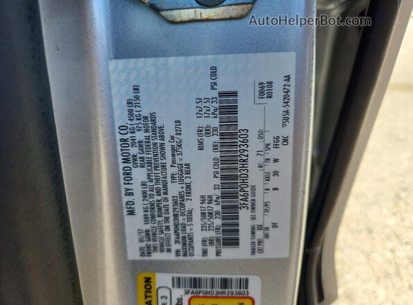 3FA6P0HD3HR293603 2017 FORD FUSION Silver Vista del compartimento del motor