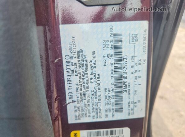 3FA6P0HD3JR259733 2018 FORD FUSION Burgundy ძრავის განყოფილების ხედი