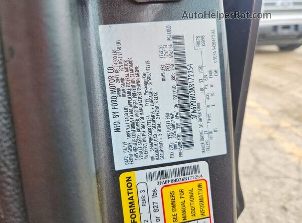 3FA6P0HD3KR172254 2019 FORD FUSION Gray Շարժիչի բաժամունքի տեսք