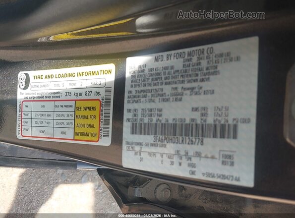 3FA6P0HD3LR126778 2020 FORD FUSION Gray ძრავის განყოფილების ხედი