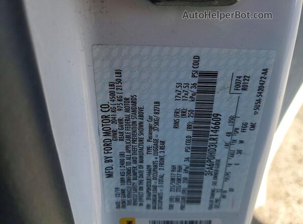 3FA6P0HD3LR146609 2020 FORD FUSION White Vista de la etiqueta del VIN
