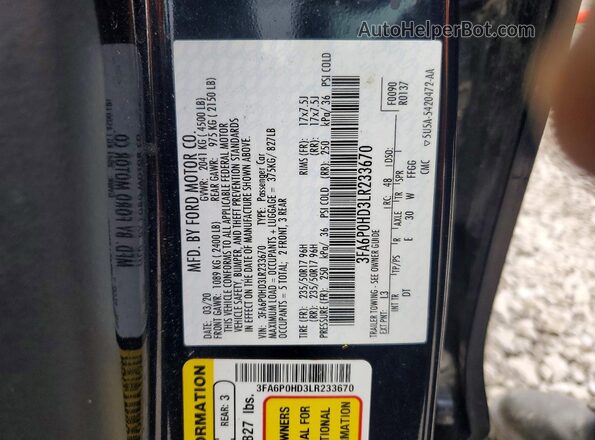 3FA6P0HD3LR233670 2020 FORD FUSION Blue Widok komory silnika