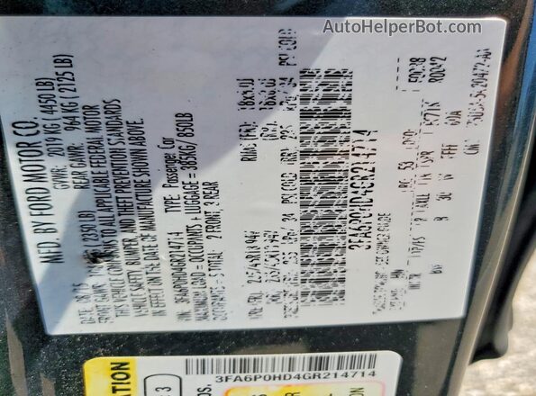3FA6P0HD4GR214714 2016 FORD FUSION Gray Вид підкапотного простору