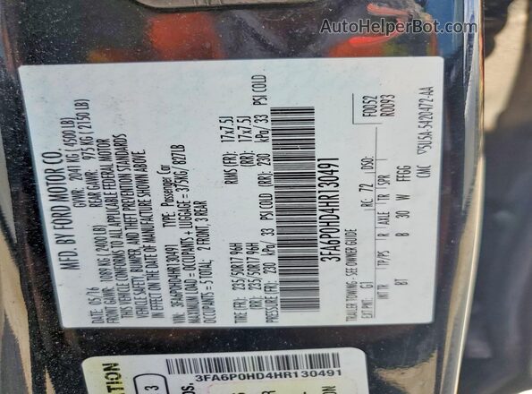 3FA6P0HD4HR130491 2017 FORD FUSION Black Вид підкапотного простору
