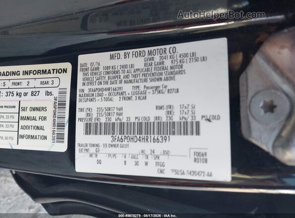 3FA6P0HD4HR166391 2017 FORD FUSION Black Widok komory silnika