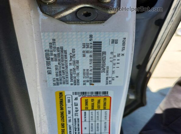 3FA6P0HD4HR207280 2017 FORD FUSION White Vista del compartimento del motor