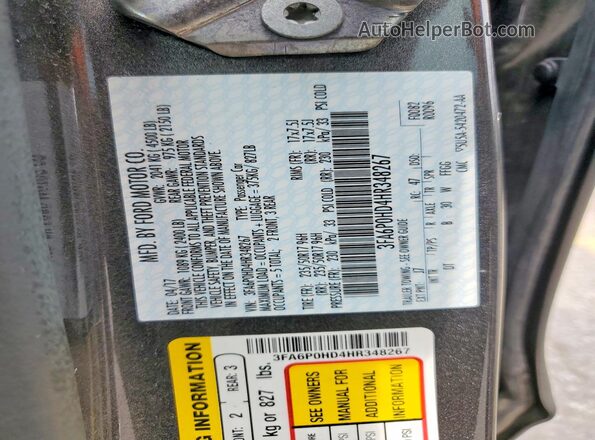 3FA6P0HD4HR348267 2017 FORD FUSION Серый Вид подкапотного пространства