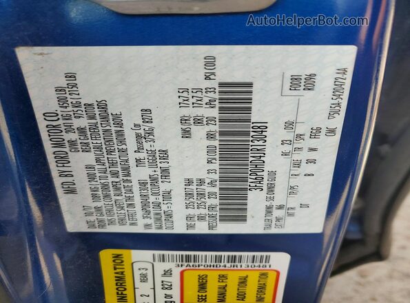 3FA6P0HD4JR130481 2018 FORD FUSION Blue Вид підкапотного простору