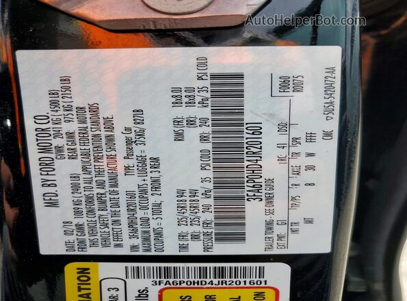 3FA6P0HD4JR201601 2018 FORD FUSION Black Widok komory silnika