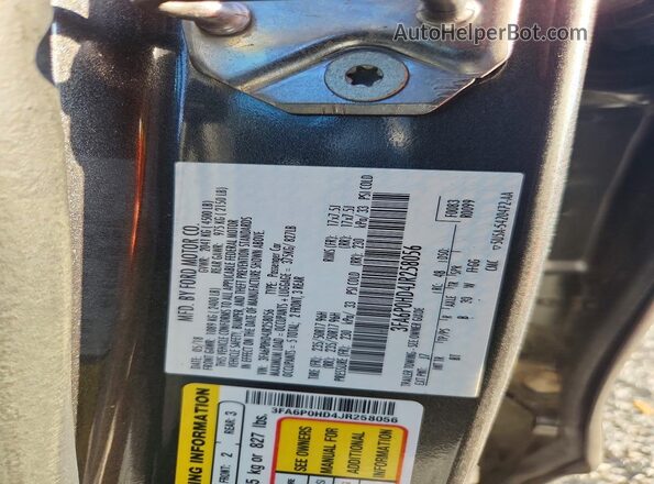 3FA6P0HD4JR258056 2018 FORD FUSION Charcoal Vista del compartimento del motor