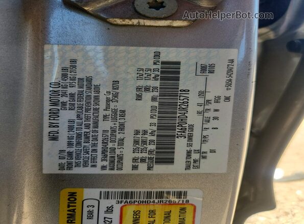 3FA6P0HD4JR265718 2018 FORD FUSION Silver VIN sticker view
