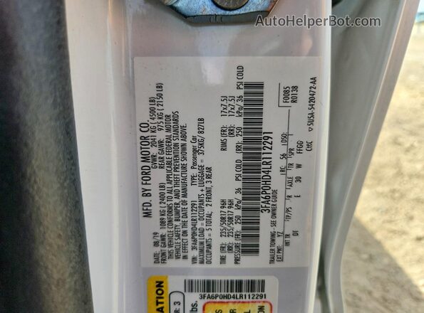 3FA6P0HD4LR112291 2020 FORD FUSION White VIN sticker view