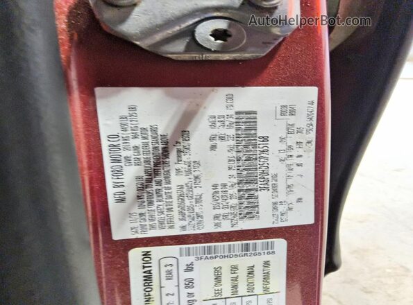 3FA6P0HD5GR265168 2016 FORD FUSION Red Вид підкапотного простору