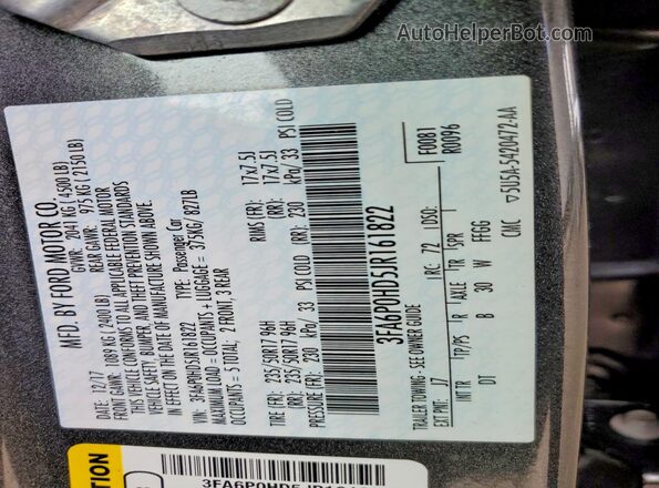 3FA6P0HD5JR161822 2018 FORD FUSION Gray Engine compartment view