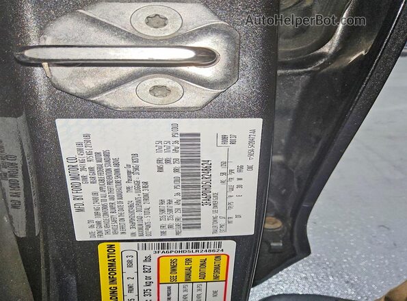 3FA6P0HD5LR248624 2020 FORD FUSION Gray Engine compartment view