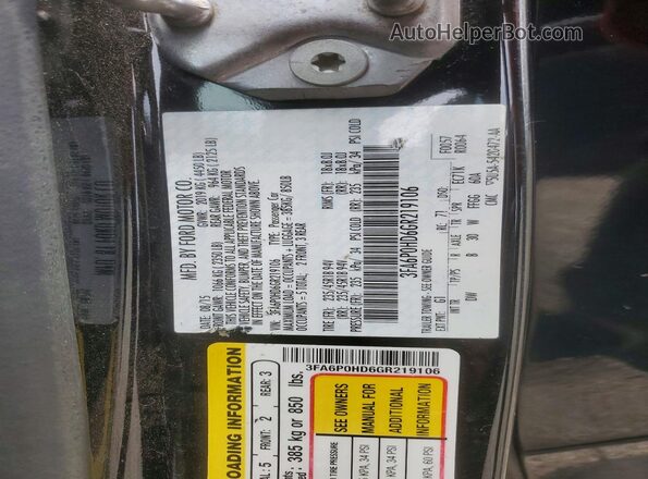 3FA6P0HD6GR219106 2016 FORD FUSION Черный Вид подкапотного пространства