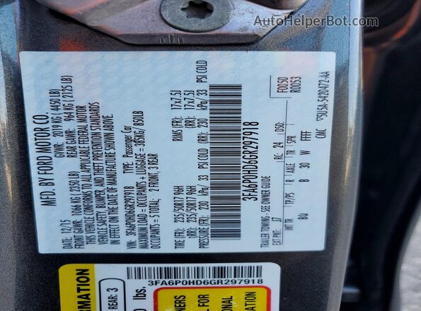 3FA6P0HD6GR297918 2016 FORD FUSION Gray Շարժիչի բաժամունքի տեսք