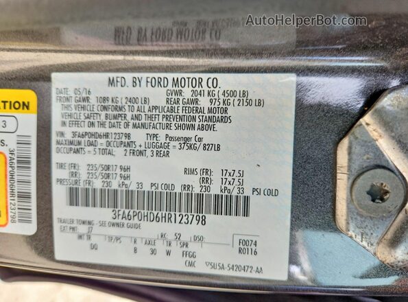 3FA6P0HD6HR123798 2017 FORD FUSION Gray Engine compartment view