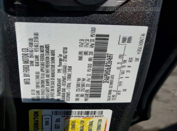 3FA6P0HD6JR264697 2018 FORD FUSION Серый Вид наклейки с VIN-кодом