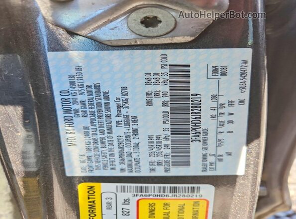 3FA6P0HD6JR280219 2018 FORD FUSION Gray Вид підкапотного простору