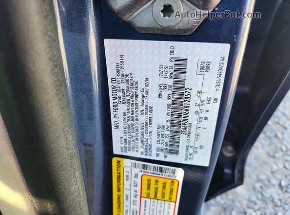 3FA6P0HD6KR128572 2019 FORD FUSION Blue Vista del compartimento del motor