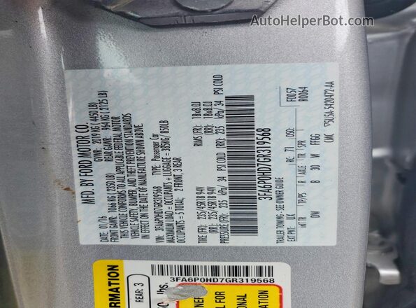 3FA6P0HD7GR319568 2016 FORD FUSION Silver 