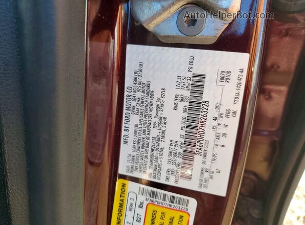3FA6P0HD7HR263228 2017 FORD FUSION Burgundy Вид підкапотного простору