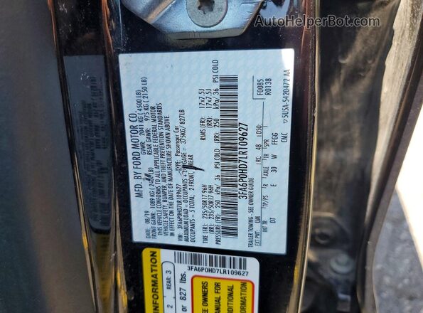 3FA6P0HD7LR109627 2020 FORD FUSION Black Widok komory silnika