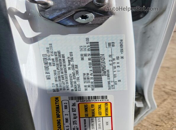 3FA6P0HD7LR143714 2020 FORD FUSION White Engine compartment view